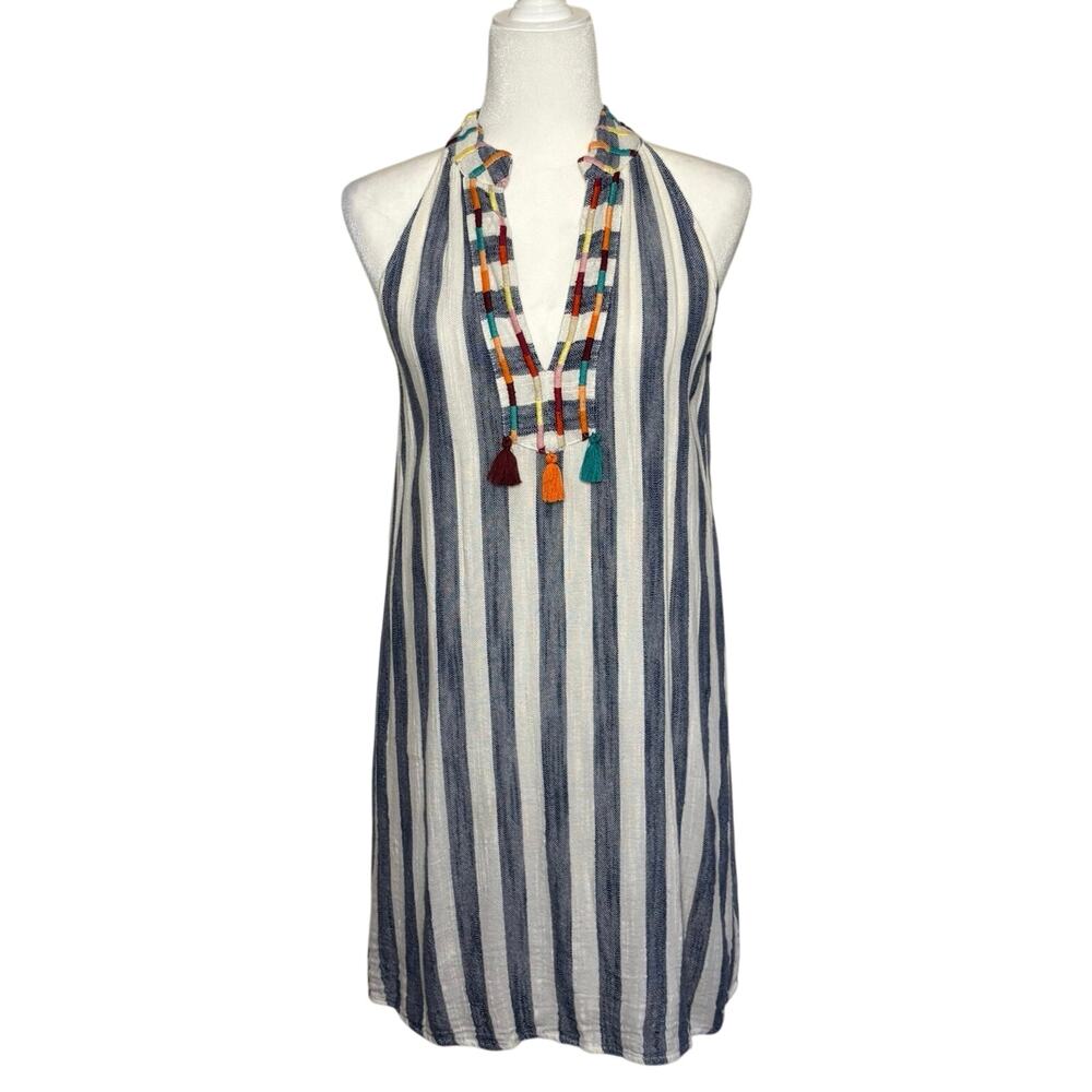 THML Gauze Mini Dress Coverup Women's S Blue White Stripe Resortwear Pool Beach